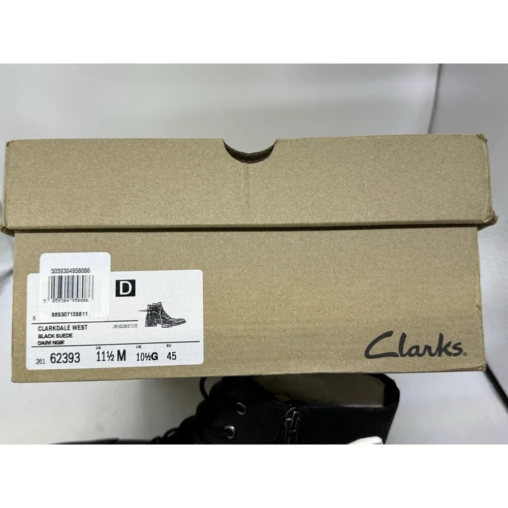 Clarks Clarkdale West Black Suede Lace Up Side Zipper Men’s Dress Boots 11.5 M